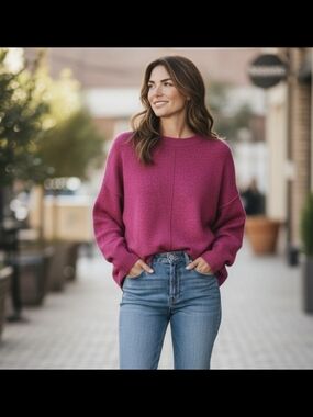 Vince Camuto Women's Scoopneck Sweater in Fuchsia